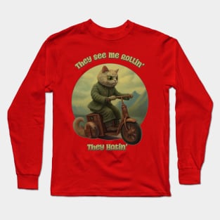 They See Me Rollin', They Hatin' Funny Tabby Cat Long Sleeve T-Shirt